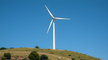 Green energy concept, eco power. Wind turbine located along the hill with the wind blowing all the time. Can produce renewable energy as well. Considered a clean energy.