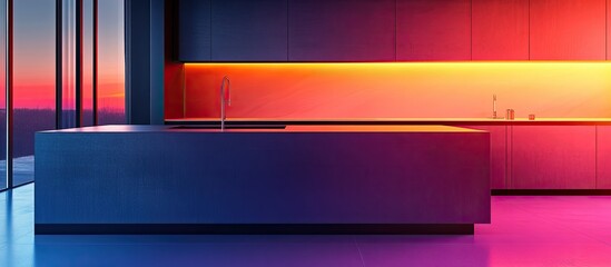 Obraz premium Sunset Hues: Modern Kitchen Design with Vibrant Backlighting