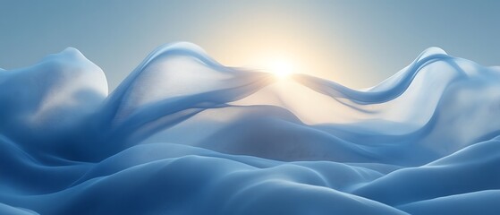 Obraz premium Blue fabric waves at sunrise.