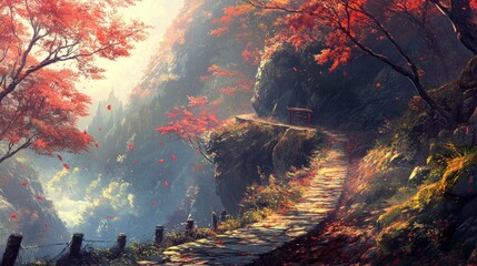 Autumnal Pathway Winding Through Majestic Mountain Landscape
