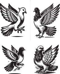 pigeon vector, pigeon silhouette ,pigeon silhouette set
