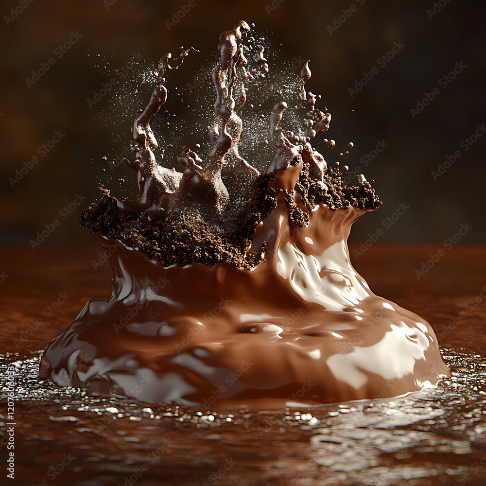 Poster rich chocolate splash with cookie crumbs creating dynamic scene of indulgence and texture. image cap