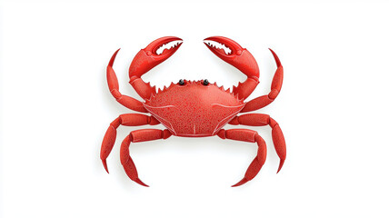 detailed illustration of vibrant red crab, showcasing its claws and textured shell. This aquatic animal is depicted against clean white background, emphasizing its striking color and features