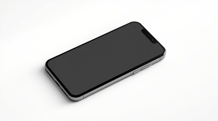 Sleek Smartphone Mockup: A modern smartphone with a black screen lies in a minimalist setting, perfect for showcasing app designs, mobile interfaces, or branding.