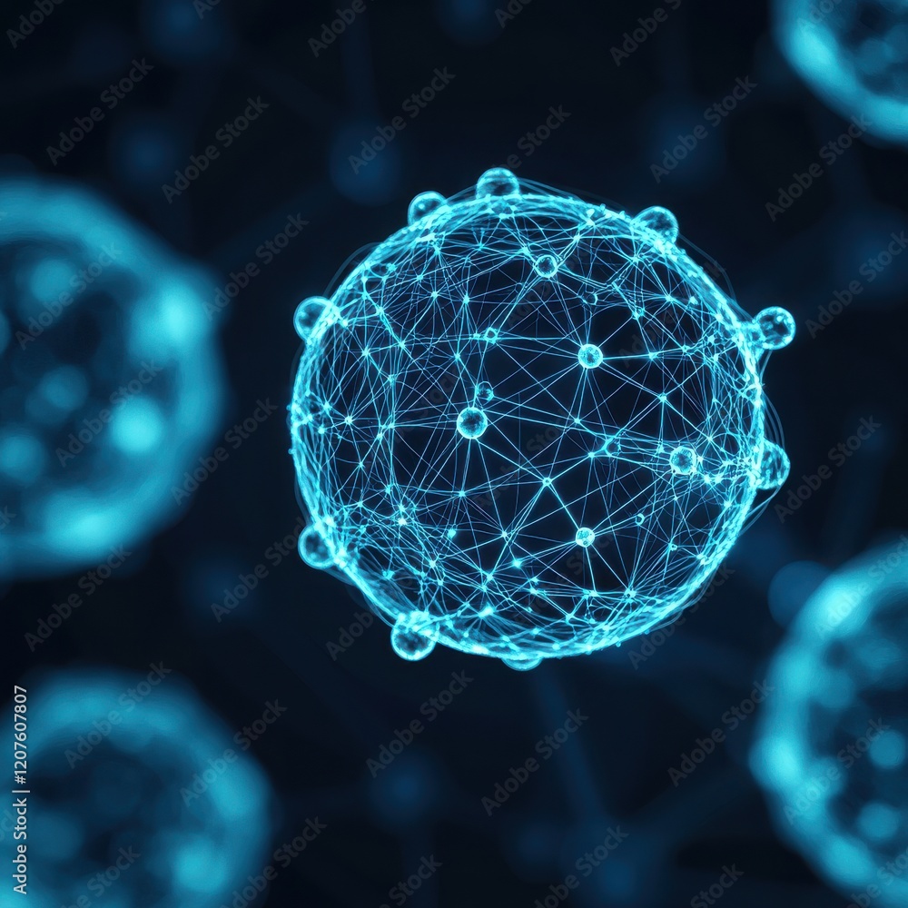 Poster a close-up view of blue, interconnected cells, highlighting the intricacies of cellular structures i