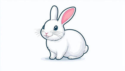 Obraz premium cute white rabbit with pink ears, sitting happily against light background, showcasing its playful nature and soft fur