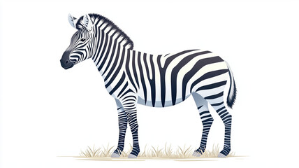 Obraz premium lively zebra illustration showcasing its distinctive black and white stripes, standing on grassy surface. This wild animal represents beauty of nature