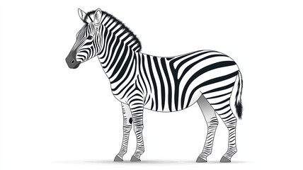 Obraz premium lively zebra illustration showcasing its distinctive black and white stripes, standing gracefully. This wild animal represents beauty of nature