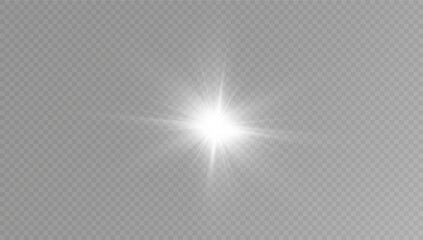 White glowing light explodes on a transparent background. with ray. Transparent shining sun, bright flash. Special lens flare light effect.