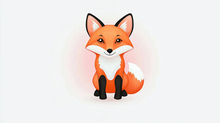 Fototapeta premium playful fox illustration with vibrant orange fur and friendly expression, sitting against light background. This charming character captures essence of whimsical animal