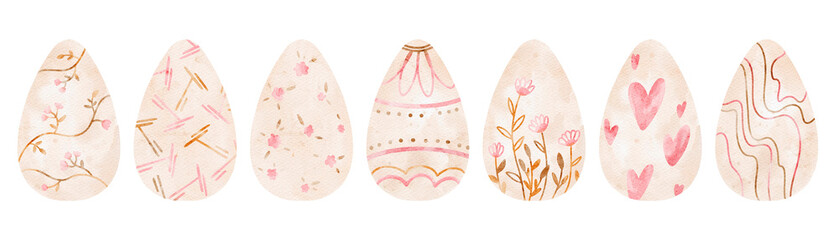 Easter Egg Illustration Set with Floral Decorations and Pastel Springtime Design Elements.