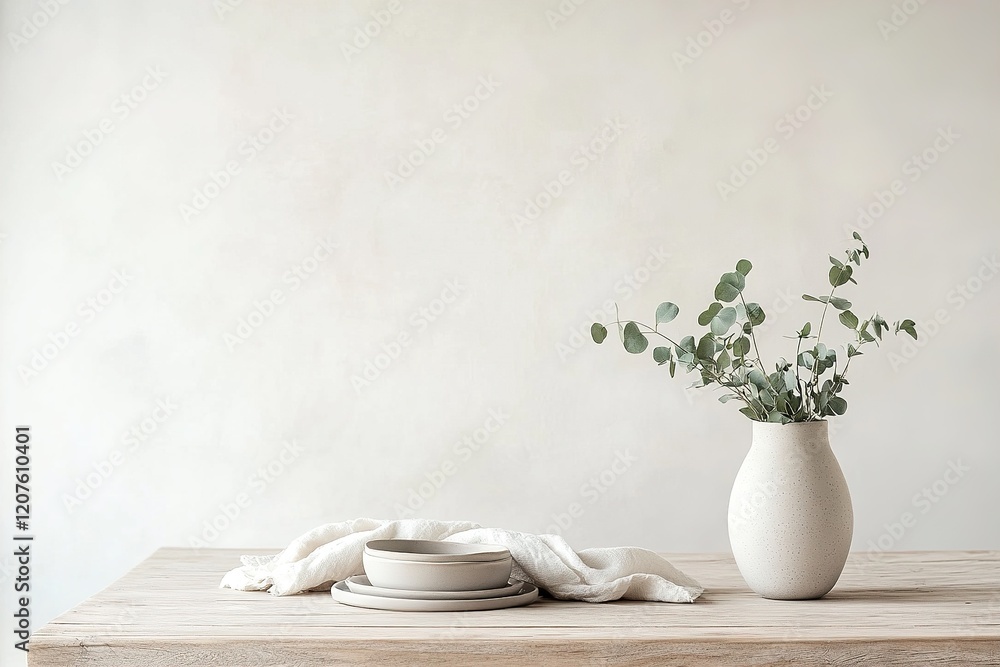 Poster this minimalist nordic style table setting features a light oak table adorned with a matte ceramic v