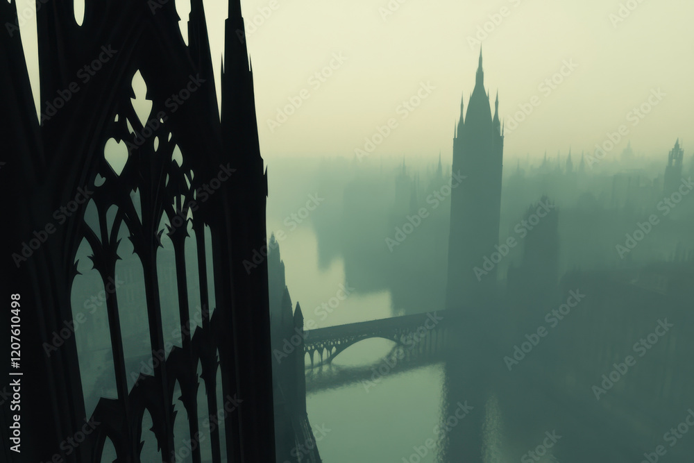 Poster a cityscape with a bridge and a large building in the background