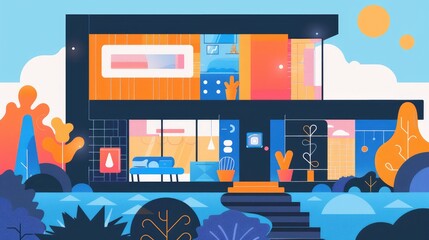 Colorful Modern House Illustration for Creative Design