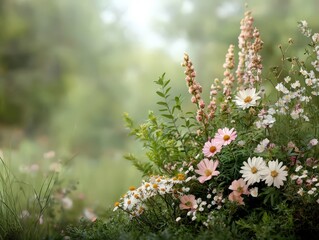 Lush Garden Scene with Colorful Blooms Under Soft Natural Light in an Outdoor Setting