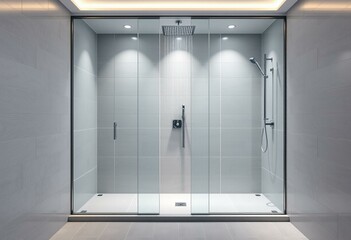 Modern shower room with glass enclosure and rainfall showerhead