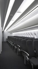 Fototapeta premium Modern Airplane Cabin Interior Empty Seats Bright Lighting Clean Design