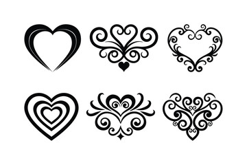 Heart flowers ornaments, Black and white heart designs, ornate swirling patterns, decorative love symbols, vintage filigree hearts, romantic line art, intricate heart motifs