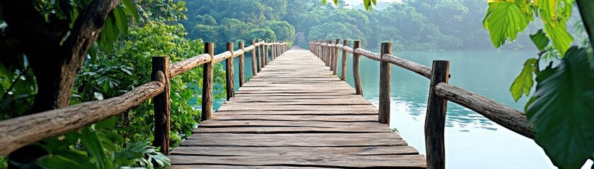 Fototapeta premium Discover the serene beauty of a lush forest trail, promoting environmental awareness and wildlife conservation Embark on an adventure tourism journey through nature's embrace, preserving its pristine