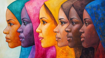 Obraz premium Colorful Portraits of Diverse Women in Headscarves