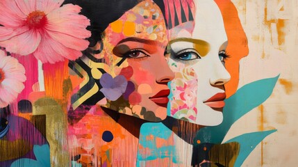 Vibrant Colorful Abstract Portrait of a Woman with Floral Elements