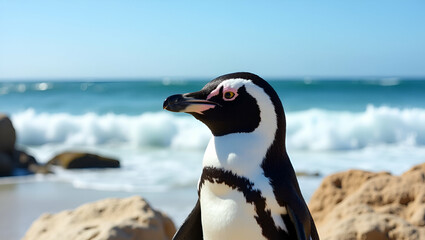 Obraz premium Title: A Majestic African Penguin (Spheniscus demersus) Standing Proud