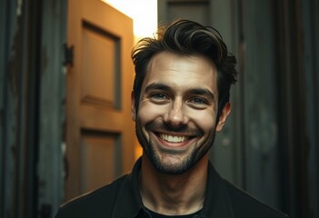 Fototapeta premium Portrait of a happy man in an unhappy situation