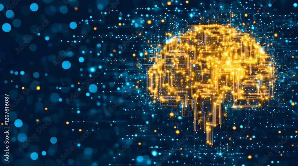 Poster a glowing, digital representation of a brain, symbolizing artificial intelligence and neural network