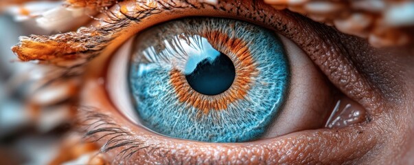 Stunning Close-Up of a Human Eye Captivating Detail, Vibrant Hues, Macro Photography, Intricate Iris Texture, Exceptional Color Contrast, Blue and Brown Eye Color, High-Resolution Image, Detailed
