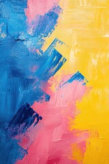 Abstract acrylic brushstrokes in pastel pink, blue, and yellow create a stylish Easter card design with bold textures and plenty of negative space for personal messages