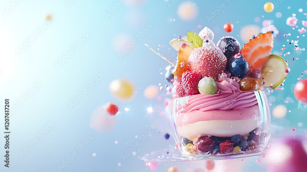 Poster ai-generated culinary art on a futuristic dessert with elaborate patterns and motifs