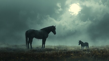 A horse and her stunning foal in a field