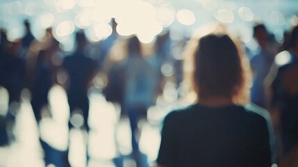 Blurry Crowd Scene Cityscape Sunlight Bokeh Background Peaceful Atmosphere Urban Life