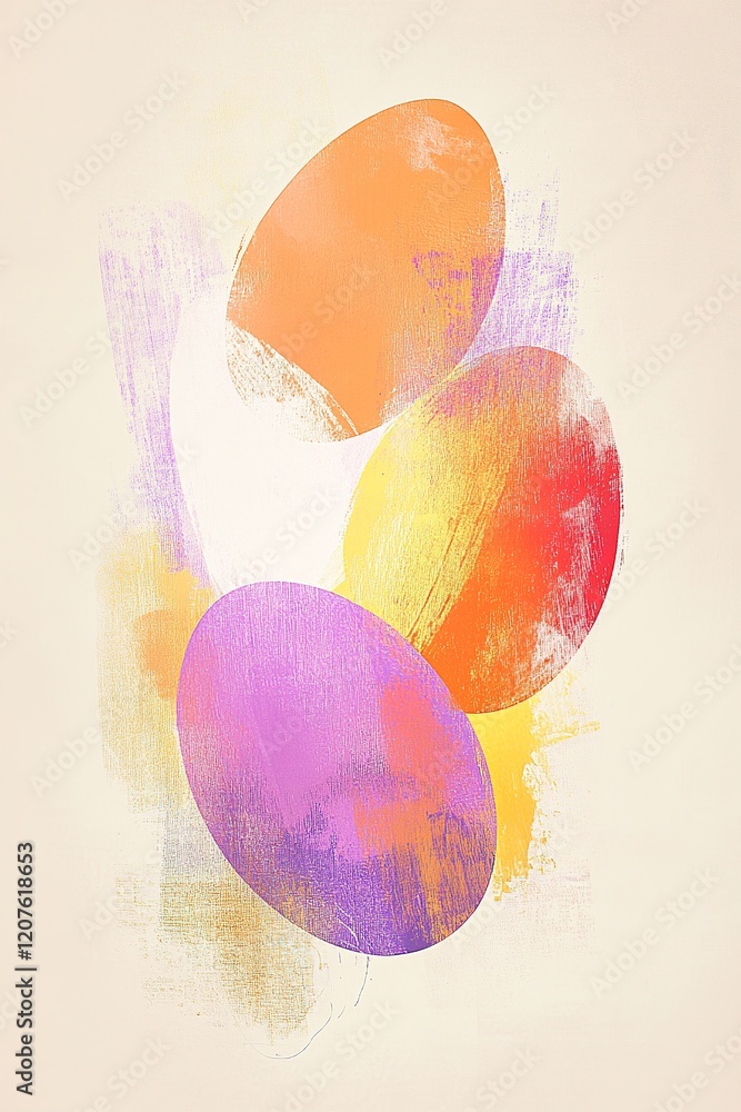 Poster elegant easter card features bold abstract egg shapes with soft pastel colors and subtle textures. d