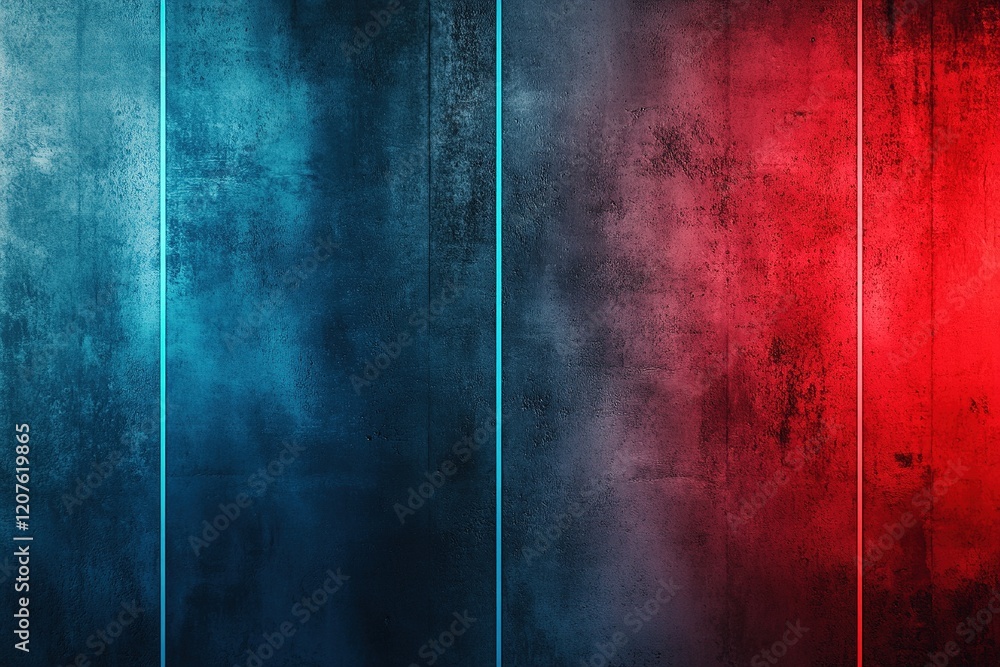 Poster dark concrete walls enhanced with subtle blue and red neon lights create a moody atmosphere, offerin