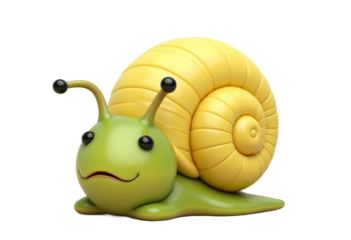 Green snail with yellow shell on transparent background