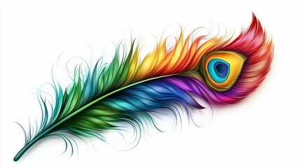 Obraz premium Vibrant Rainbow Peacock Feather: A Symphony of Colors