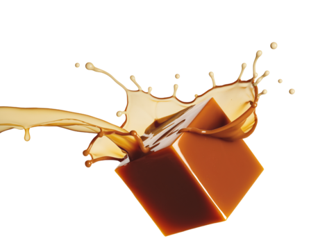 Dynamic Splash of Brownish-Orange Liquid Cube