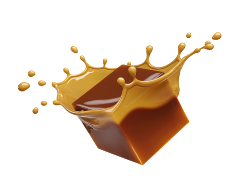 Dynamic Splash of Brownish-Orange Liquid Cube
