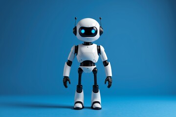 Naklejka premium Futuristic White Robot Artificial Intelligence Technology Concept Blue Background