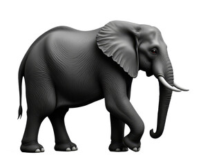 Obraz premium Grey elephant with tusks walking on transparent background