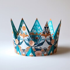 Origamiinspired paper crown design on a plain white background