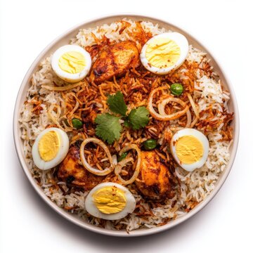 Layered basmati rice and spiced chicken cooked