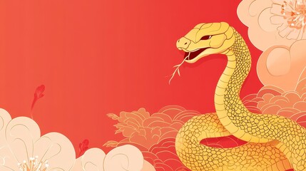Obraz premium flat vector banner with a gold snake. chinese new year