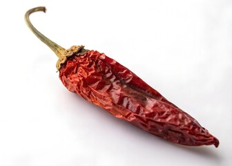 Dried red chili pepper with natural lighting isolated on white background with copy space