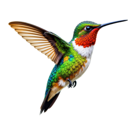 Hummingbird with spread wings on transparent background