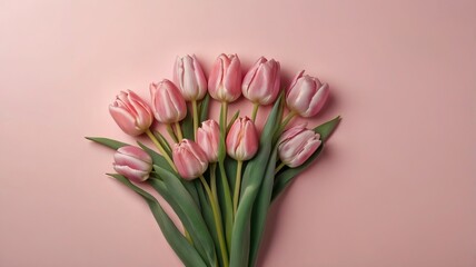 Fototapeta premium Beautiful Pink Tulip Bouquet on Pastel Pink Background – Spring Floral Composition