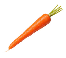 Vibrant Orange Carrot with Green Top on White Background