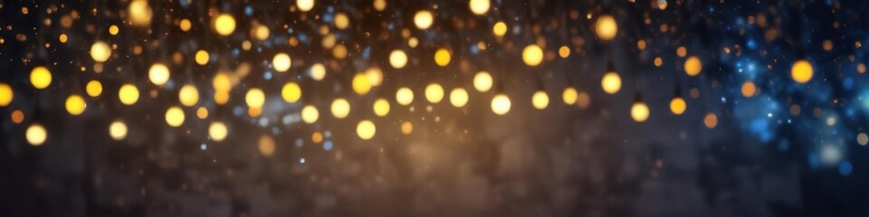 Obraz premium festive blue and yellow bokeh lights suspended in the air , bokeh, blue, decorations