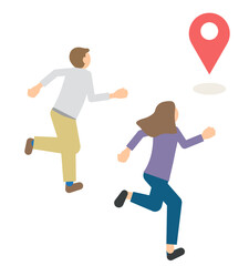 目的地に向かって走る男性と女性のイラスト